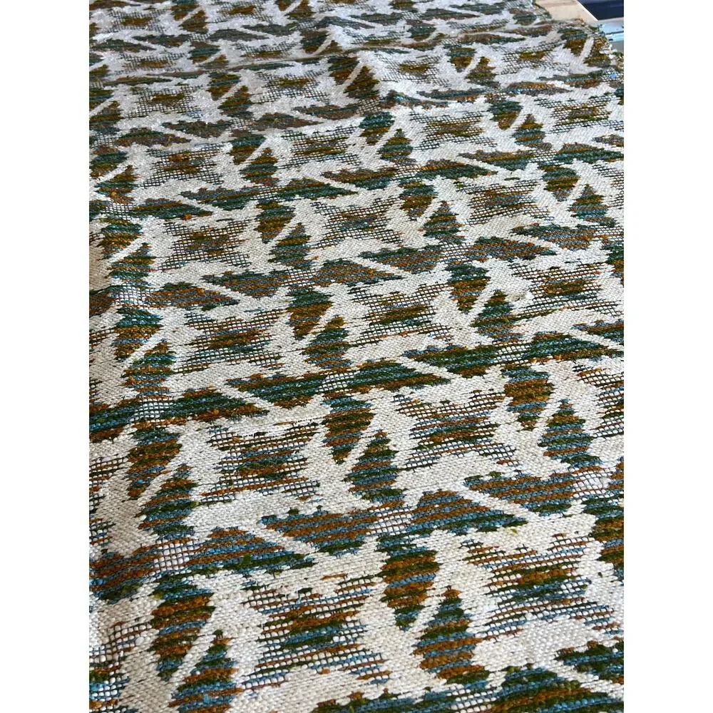 Vtg Tapestry Upholstery Fabric 66x55 Tribal Woven Jacquard Turquoise Brown Cream - Picture 4 of 10